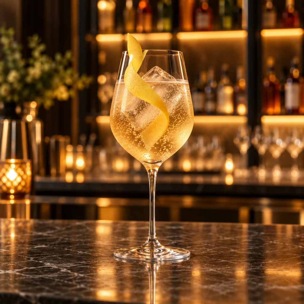 House champagne spritz with bergamot and dry vermouth
