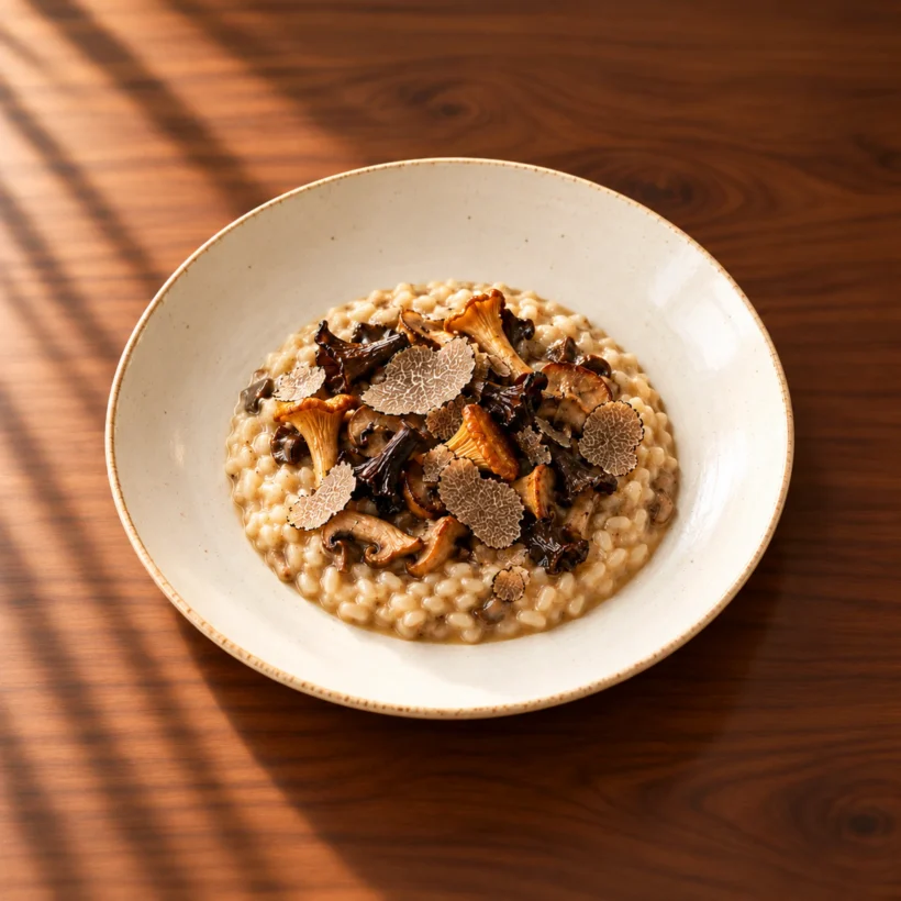 Wild mushroom risotto with aged rice, forest mushrooms and winter truffle
