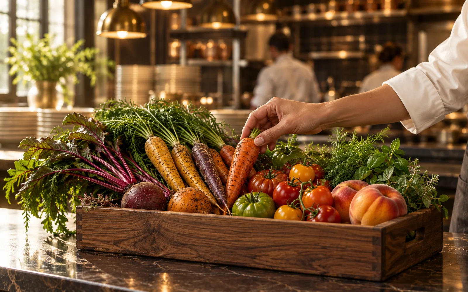 Peak-season produce on the kitchen pass