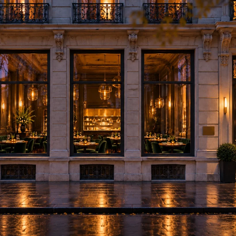 The facade at blue hour